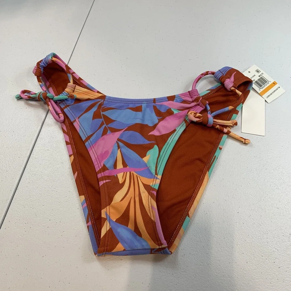 Salt & Cove Junior's Swim Bikini Bottom S Looped Side Scooped Tropical Floral